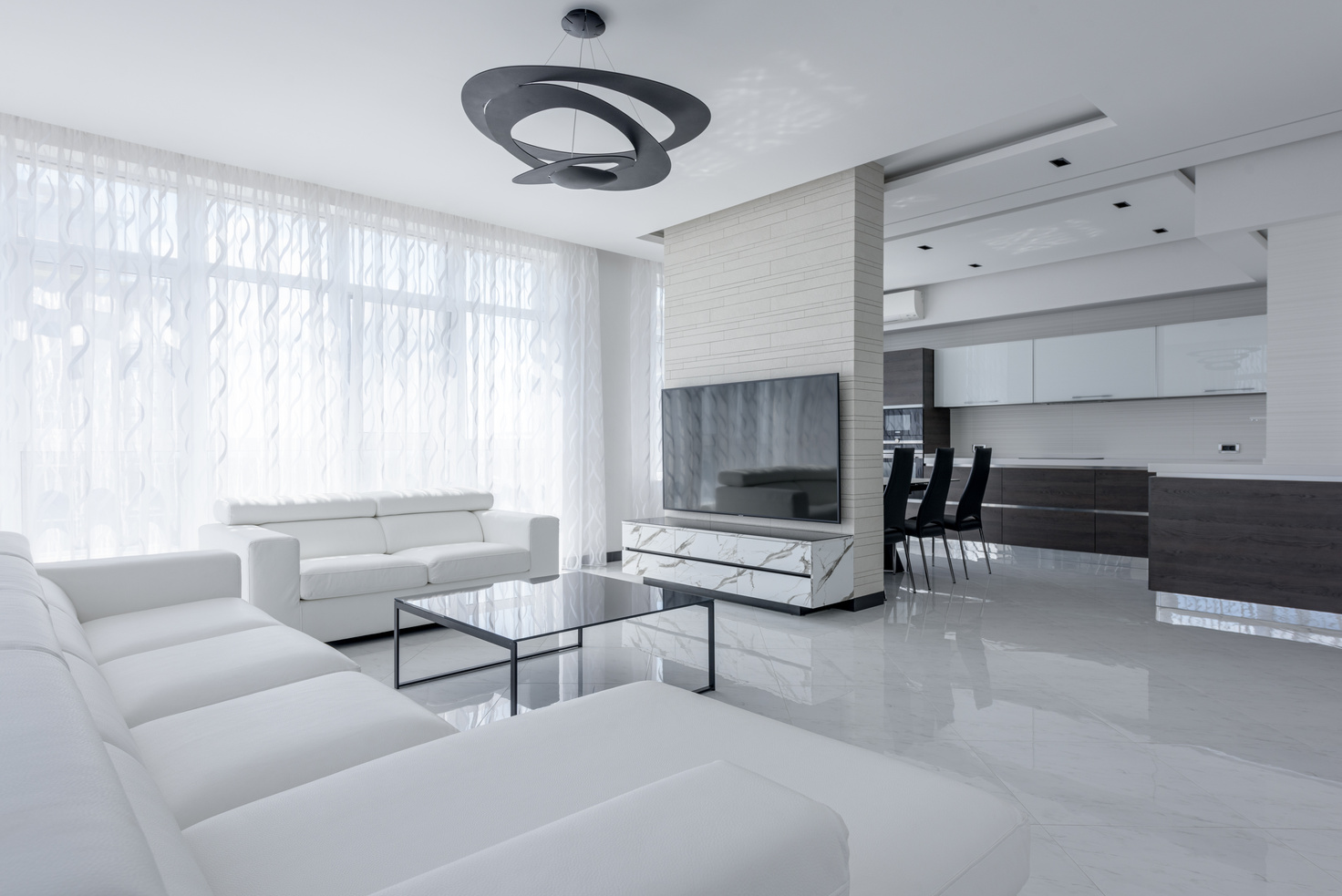 Bright modern house interior with furniture
